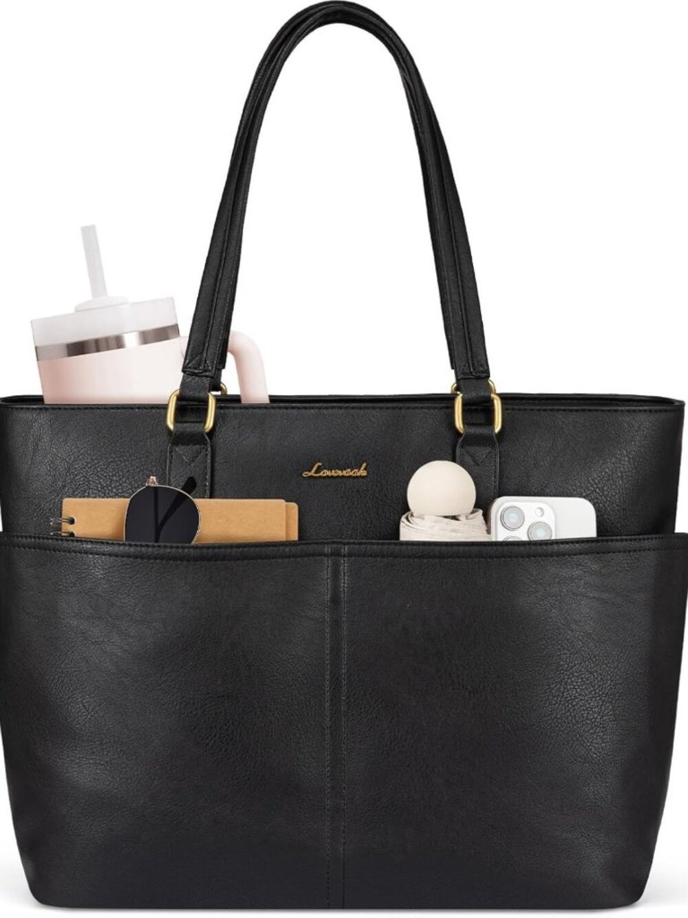Stylish Vintage Leather Work Tote Bag for Women - 15.6" Laptop, Large Cup